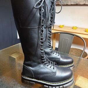 Dr. Martens Audrick 20-eye Leather Knee high Platform Black boots Women's 10